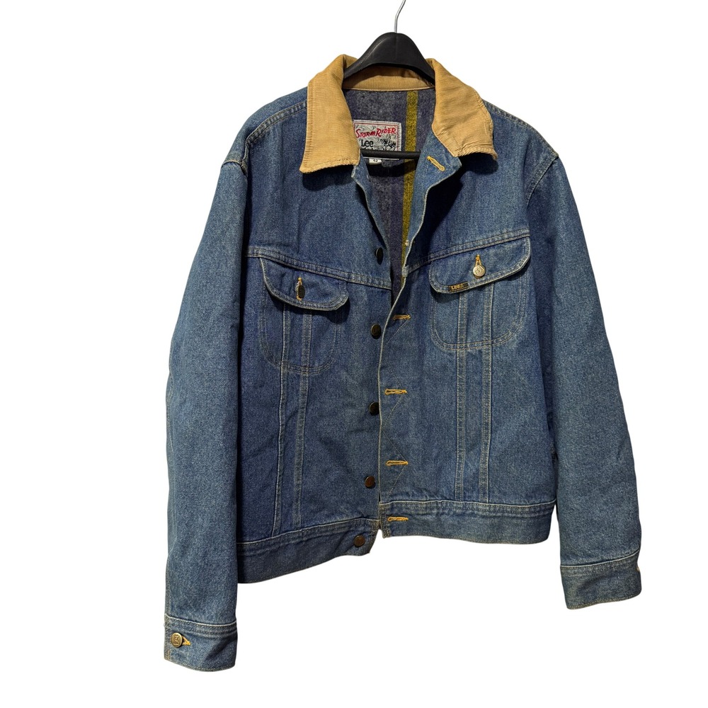Vintage Lee Storm Rider Denim Jacket 42‎ Blue Blanket Lined Corduroy Collar USA